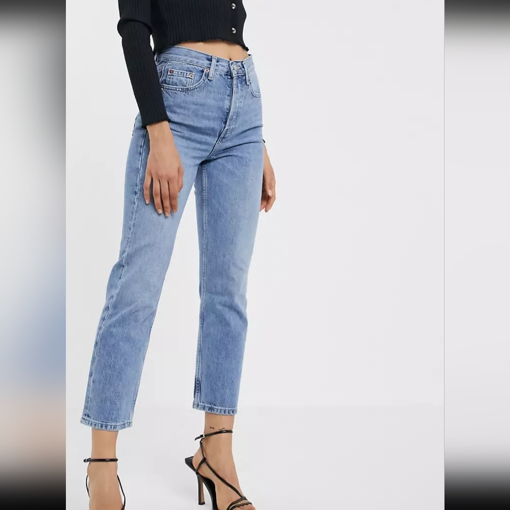 Topshop Straight Leg Moto Mom Jeans